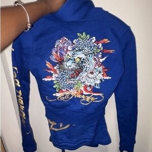 Ed Hardy Royal Blue Graphic Hoodie Xs Top N Bottom Xs